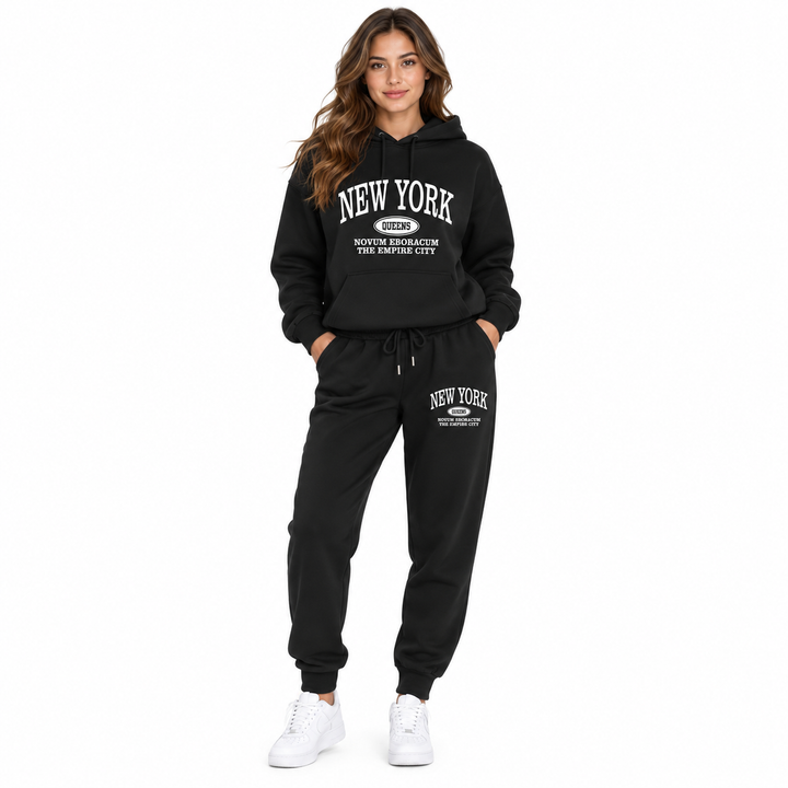 Black New York hoodie and jogger set catalog product view