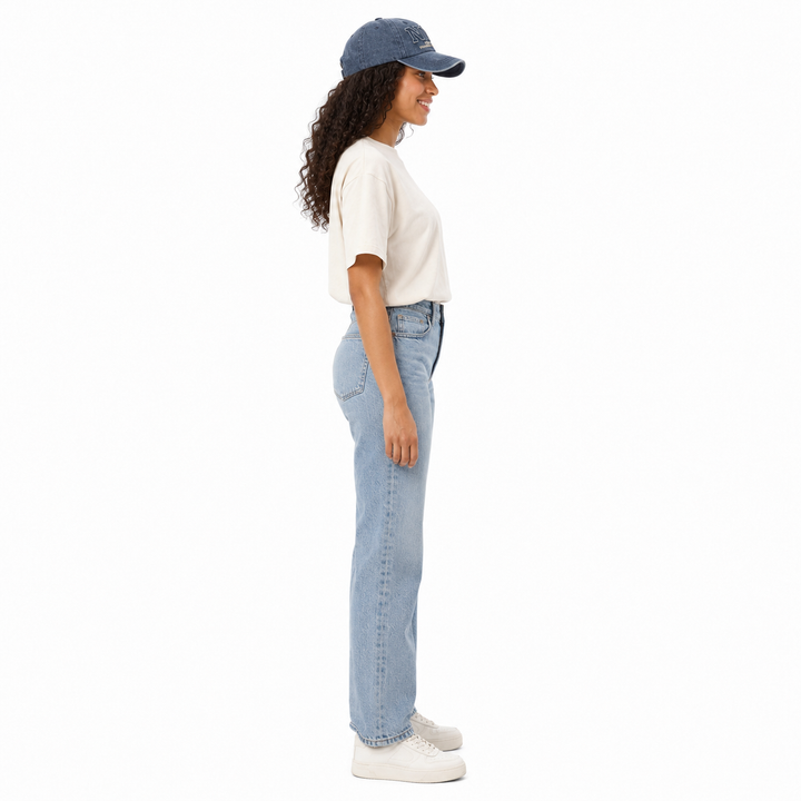Unisex NYC baseball cap - side profile showing curved brim and washed finish