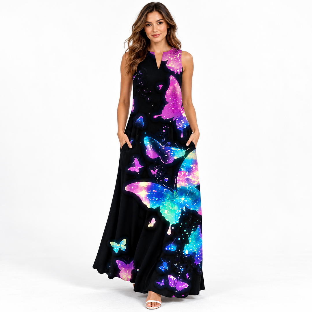 VLCQ-137 galaxy butterfly print maxi dress