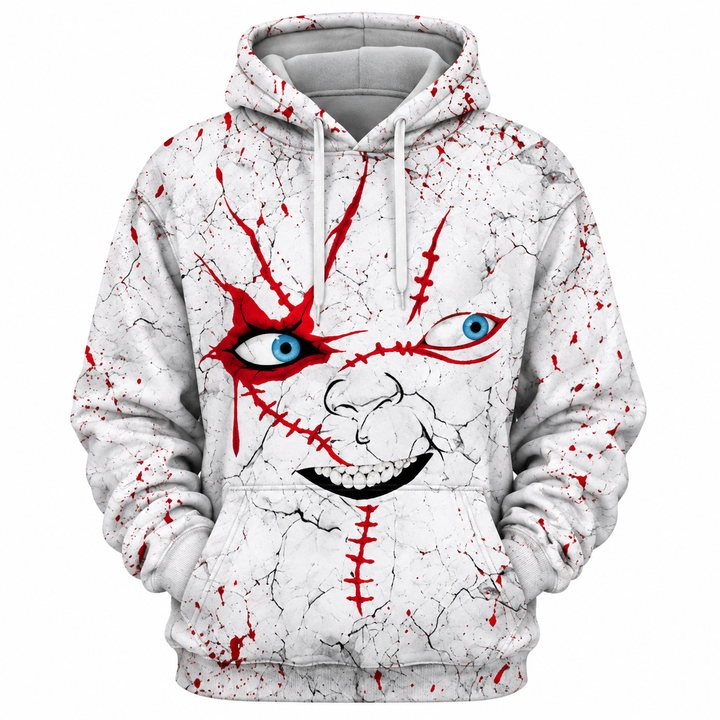White stitched face graphic hoodie front product view