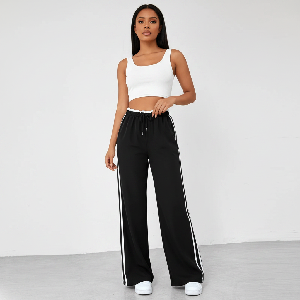 Wide Leg Pants With Side Stripe Street Fit