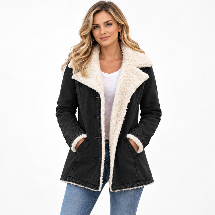 women fleece cotton padded jacket black studio hero model