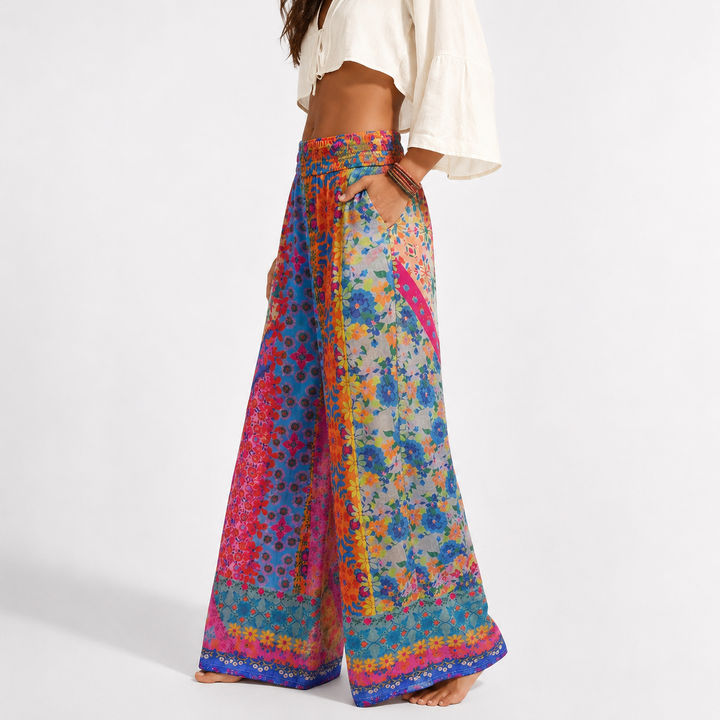 Retro wide-leg pants for women with polyester fiber and artistic retro styling for easy outfit coordination and travel looks.