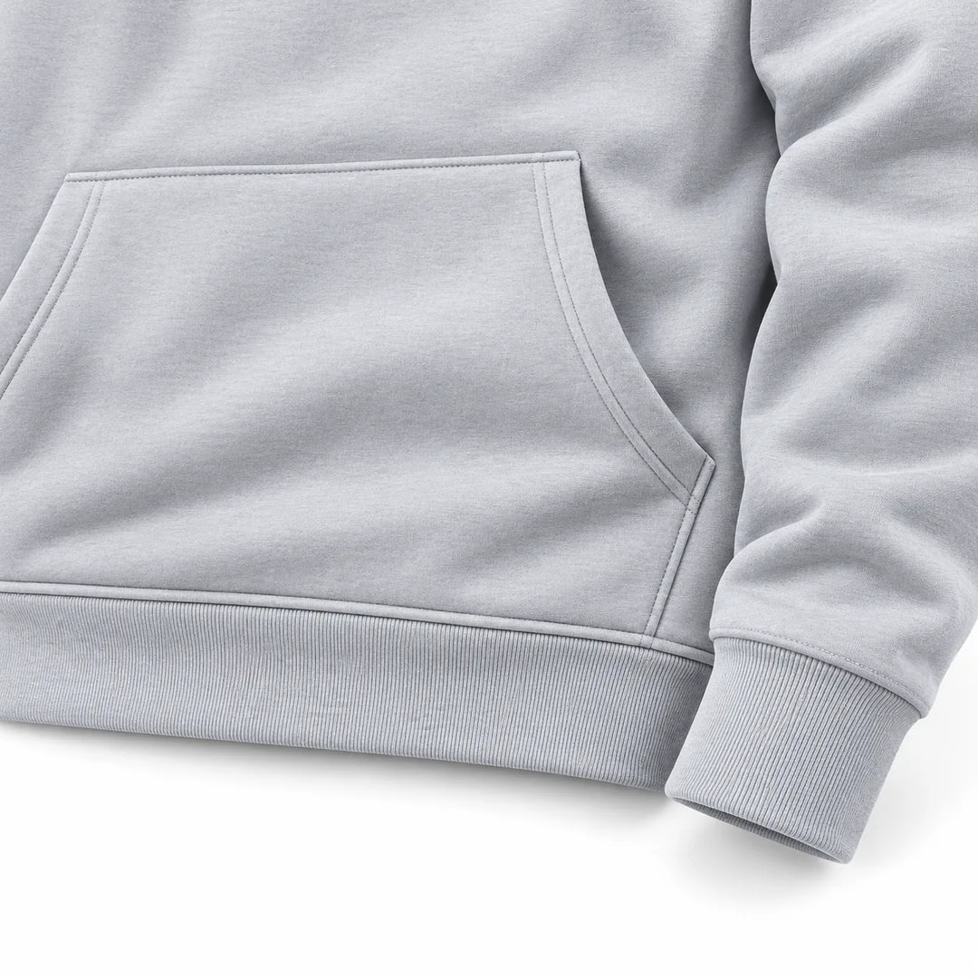 Close-up of the light gray hoodie&