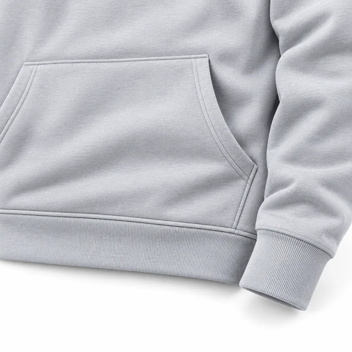 Close-up of the light gray hoodie&