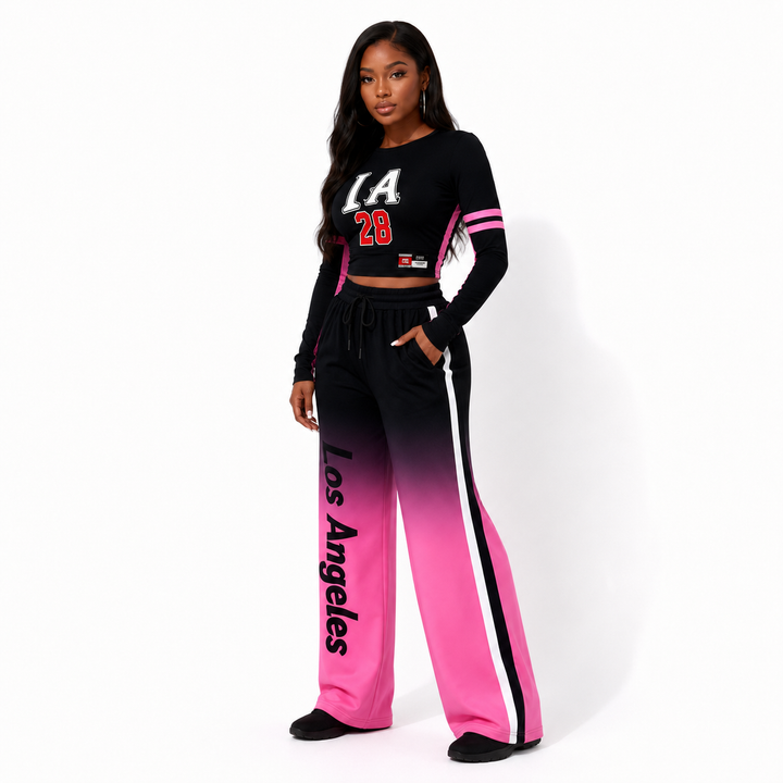 Three-quarter view of black-to-pink gradient women&