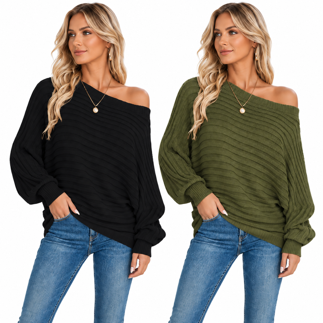 Black and Olive Green color comparison for the long sleeve knit top